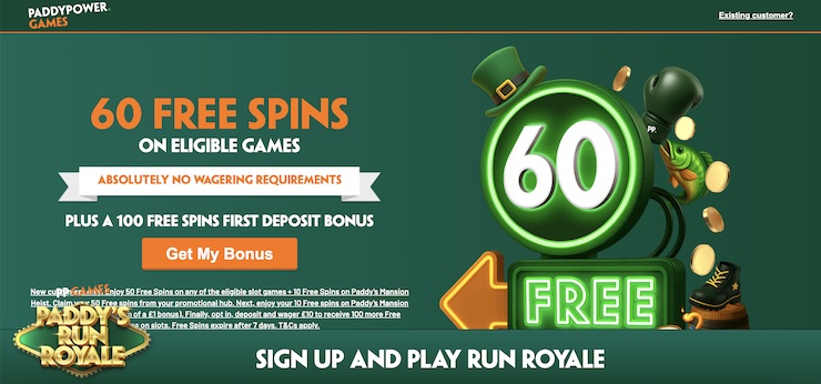 Paddy Power gives non GamStop casino players a chance to test the platform with 60 free spins.